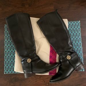 Tory Burch Black Leather Donovan Tall Riding Boots